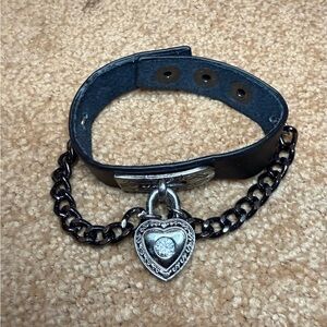 Black Leather Bracelet with Heart Charm